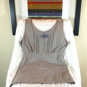 Tommy Hilfiger Vintage Women’s Grey Sleeveless 3/4 Button Up Shirt/Back Tie Up